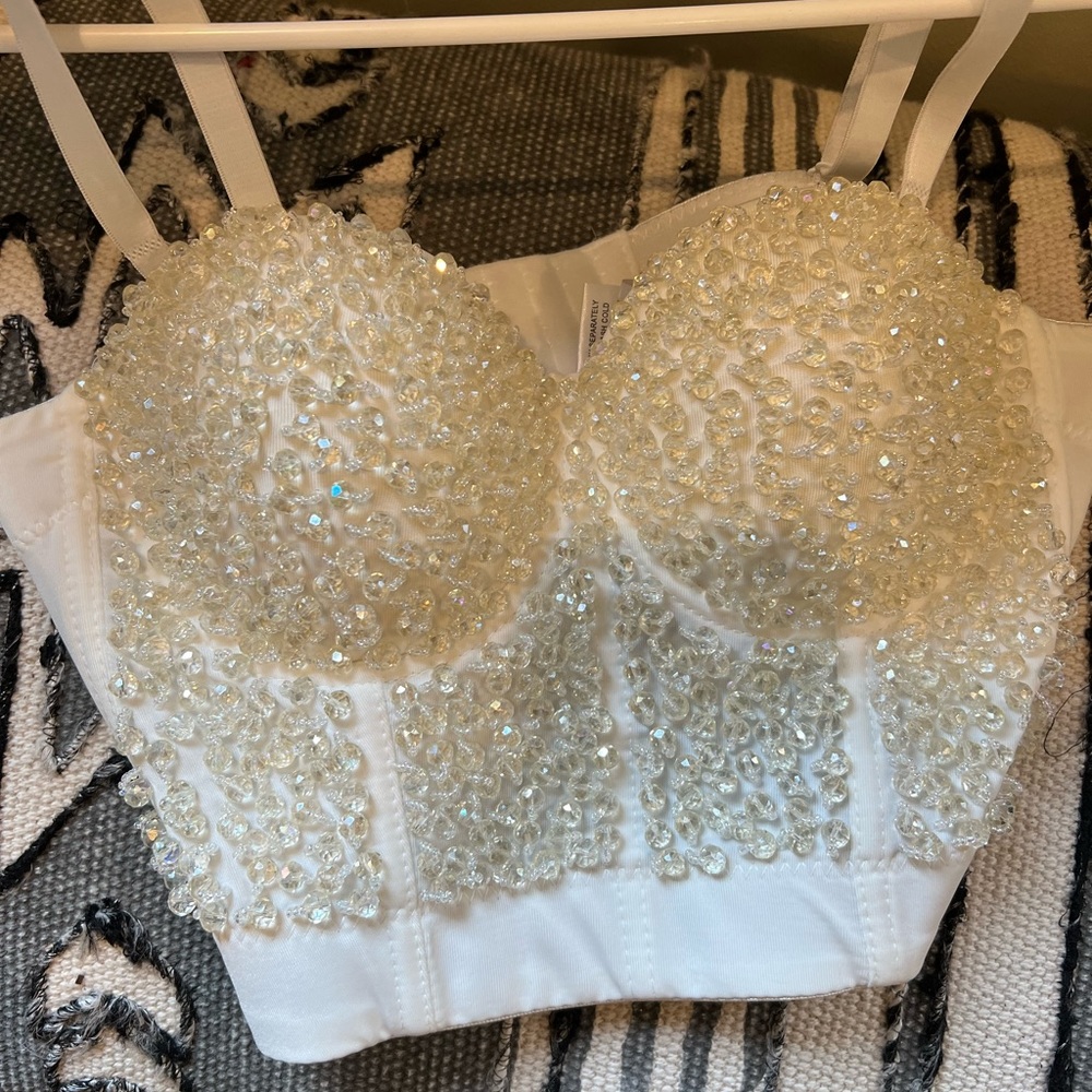 White Beaded bra top!